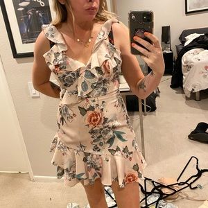Majorelle floral pink ruffle dress S revolve